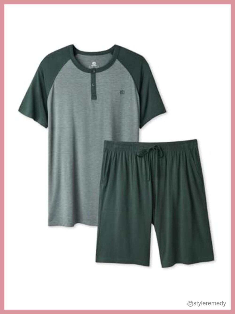 Men's Bamboo Rayon Cooling Pajama Set T-Shirt & Shorts Henley Loungewear